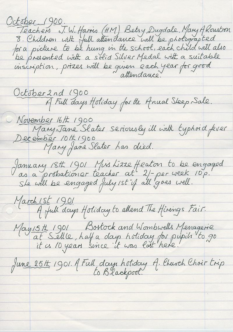 Log Book 1900-01.JPG - Extracts from Long Preston Endowed School Log Book 1900-01